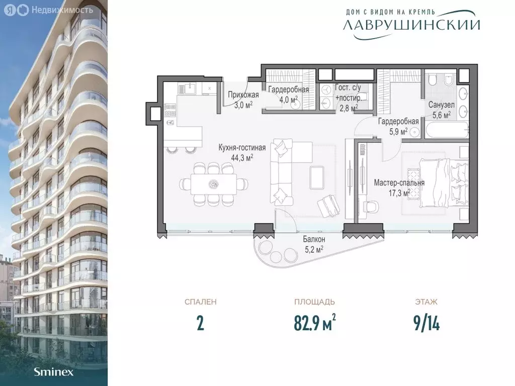 2-комнатная квартира: Москва, ЖК Лаврушинский (82.9 м) - Фото 0