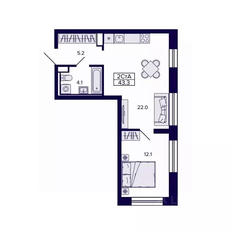 2-к кв. Хабаровский край, Хабаровск ул. Карла Маркса, 96/1 (43.33 м) - Фото 1