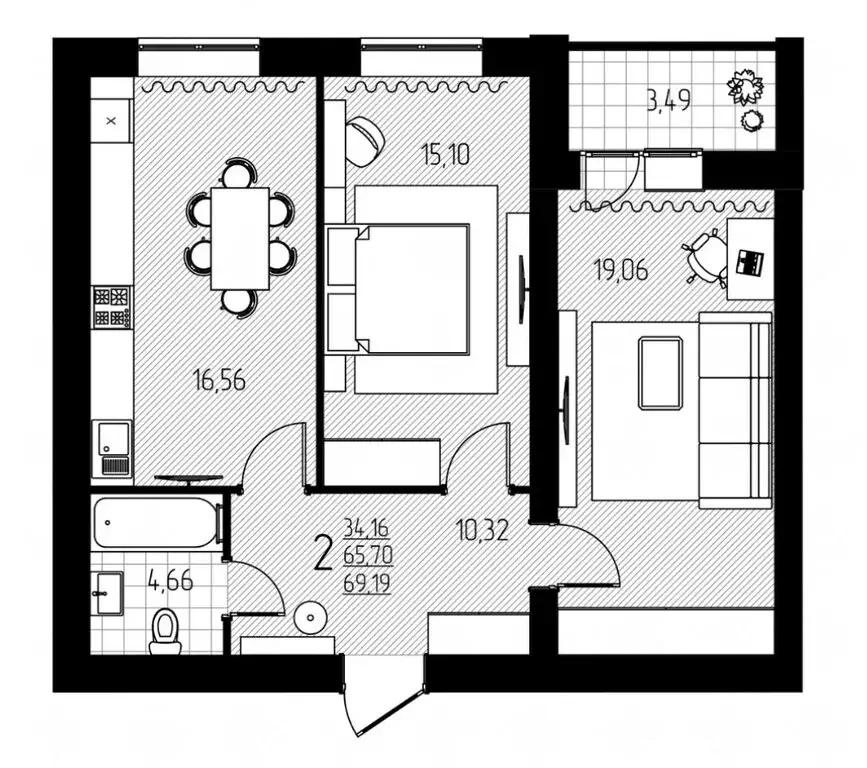 2-комнатная квартира: Энгельс, Полтавская улица, 6А (69.19 м) - Фото 2