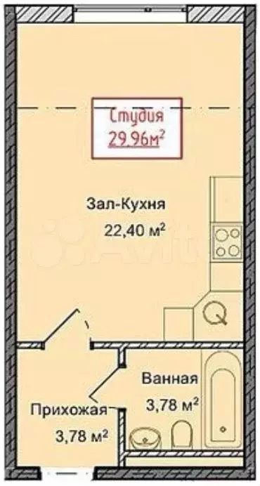 Квартира-студия, 30 м, 7/13 эт. - Фото 1