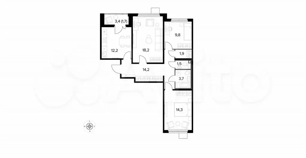 3-к. квартира, 78 м, 5/14 эт. - Фото 0