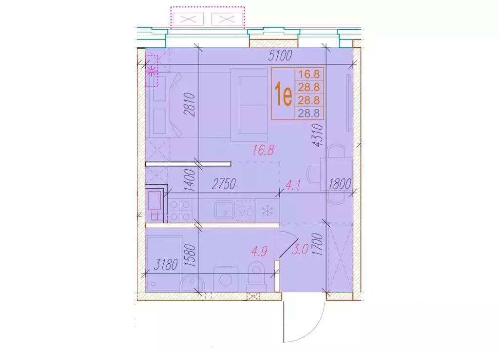 1-к кв. Астраханская область, Астрахань Августовская ул. (28.8 м) - Фото 1