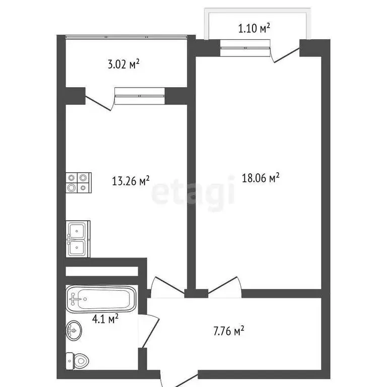 1-комнатная квартира: Мирное, улица Славы, 50к4 (44.99 м) - Фото 1