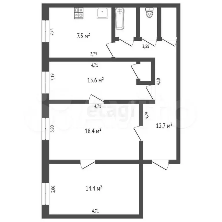 3-к. квартира, 75,5 м, 5/5 эт. - Фото 0