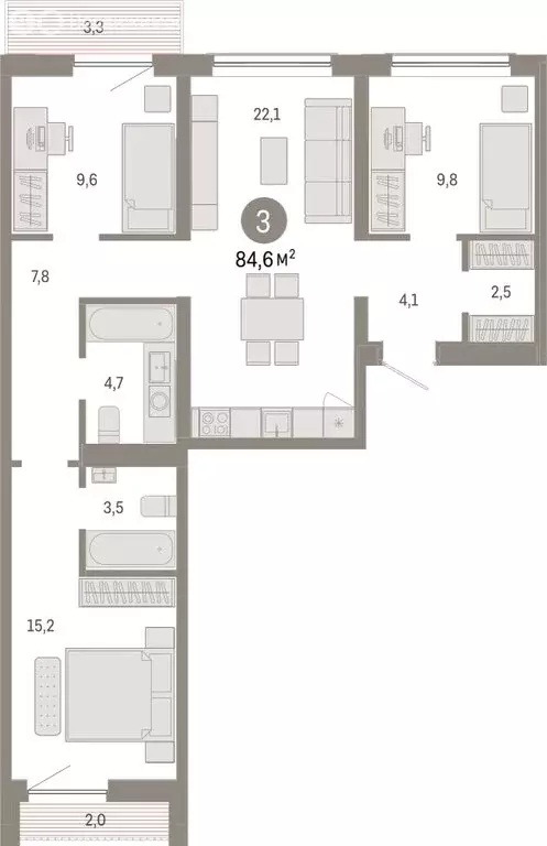 3-комнатная квартира: Новосибирск, Большевистская улица, с49 (84.61 м) - Фото 1