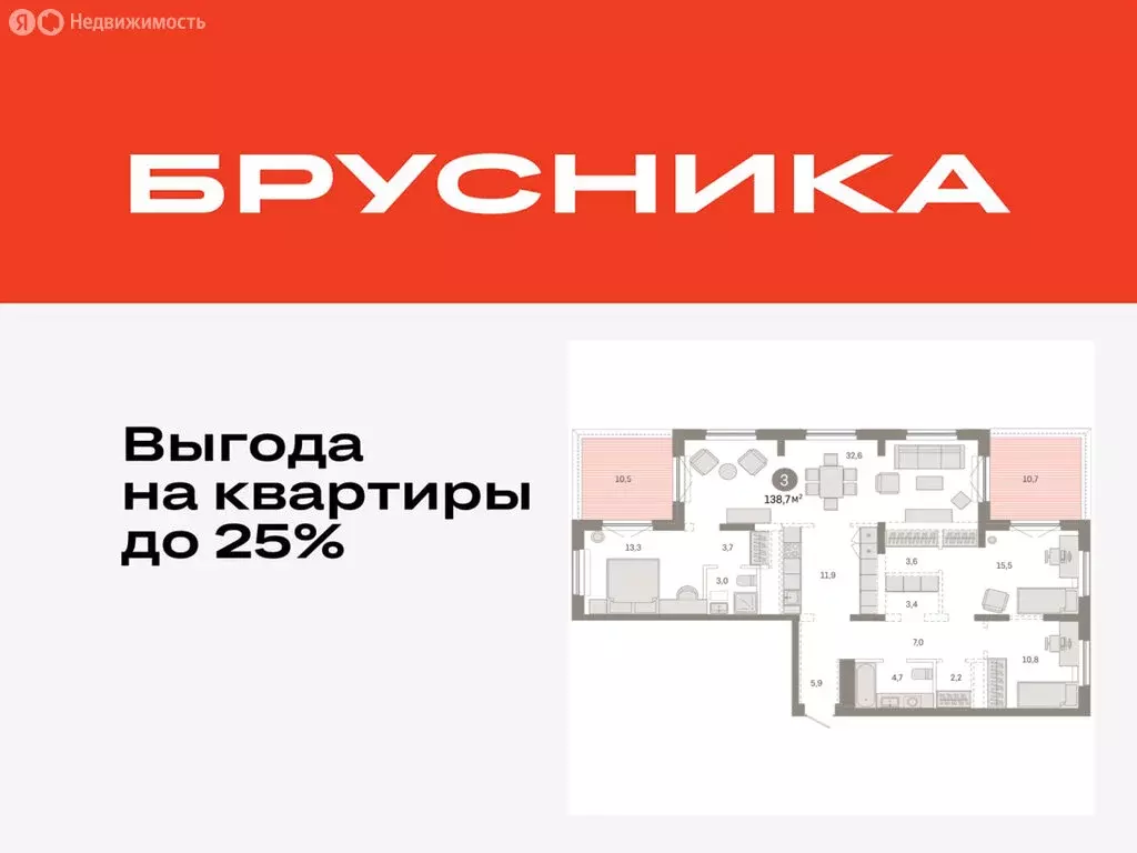 3-комнатная квартира: Тюмень, микрорайон ДОК, ЖК Октябрьский на Туре ... - Фото 0
