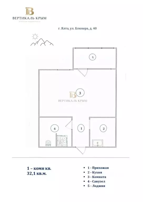 1-к кв. Крым, Ялта ул. Блюхера, 40 (32.1 м) - Фото 2