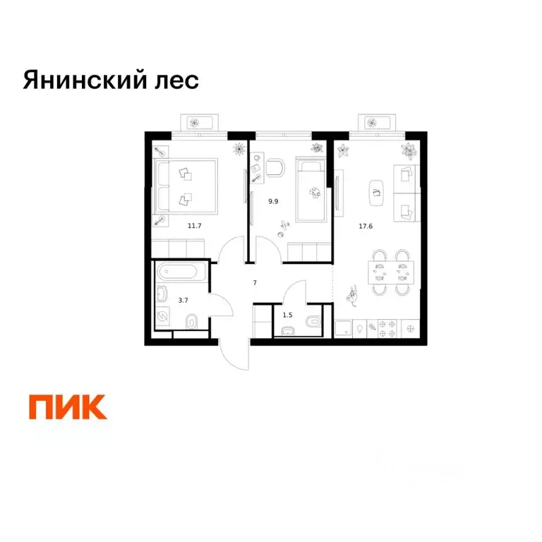 2-к кв. Ленинградская область, Всеволожский район, Заневское городское ... - Фото 1