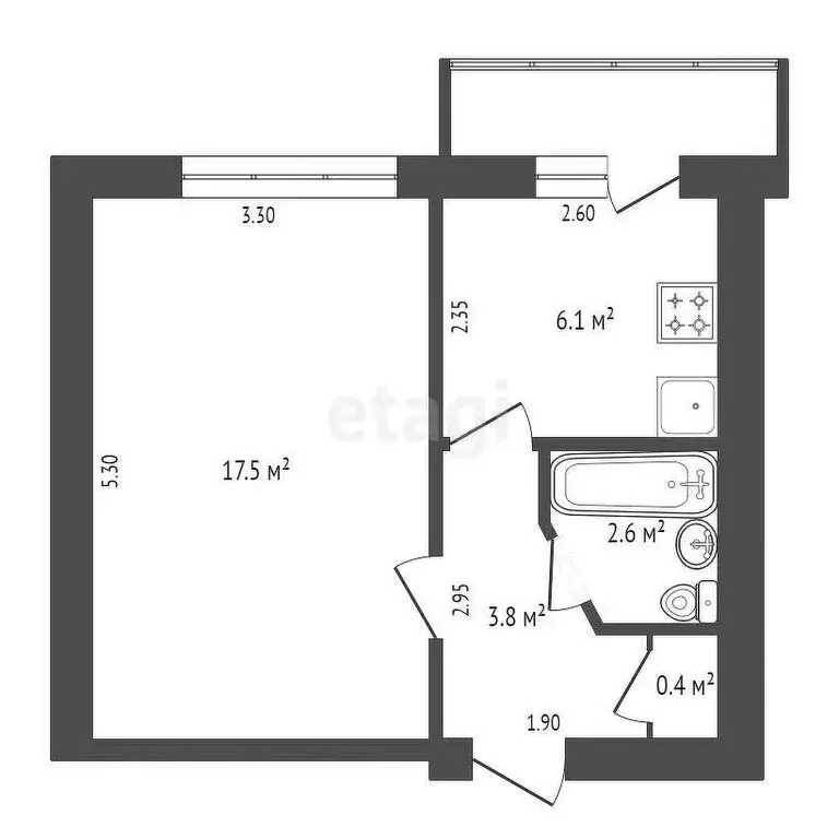 1-комнатная квартира: Прохладный, улица Головко, 54 (30.4 м) - Фото 1