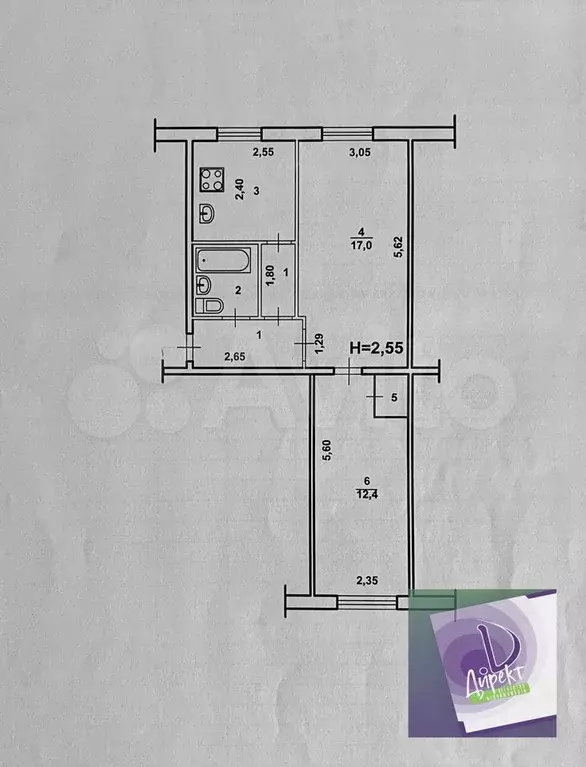 2-к. квартира, 43,9 м, 2/5 эт. - Фото 0