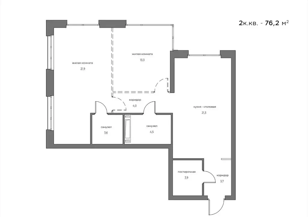 Квартира, 2 комнаты, 76.2 м - Фото 0