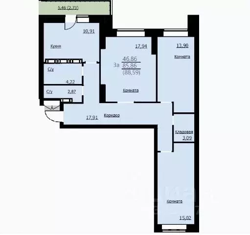 3-к кв. Ярославская область, Ярославль Красноборская ул., 38к2 (88.59 ... - Фото 1