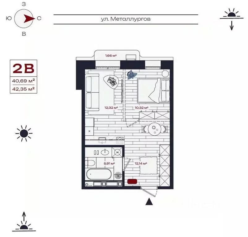 2-к кв. Иркутская область, Братск ул. Металлургов, 10 (42.35 м) - Фото 0