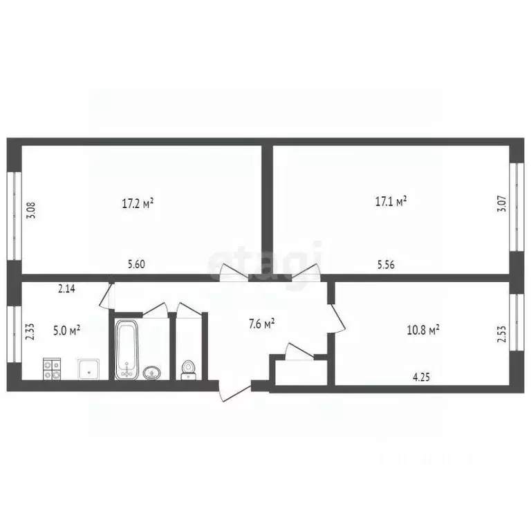 3-к кв. Томская область, Томск пос. Сосновый Бор, ул. 2-я Лесная, 75/2 ... - Фото 2