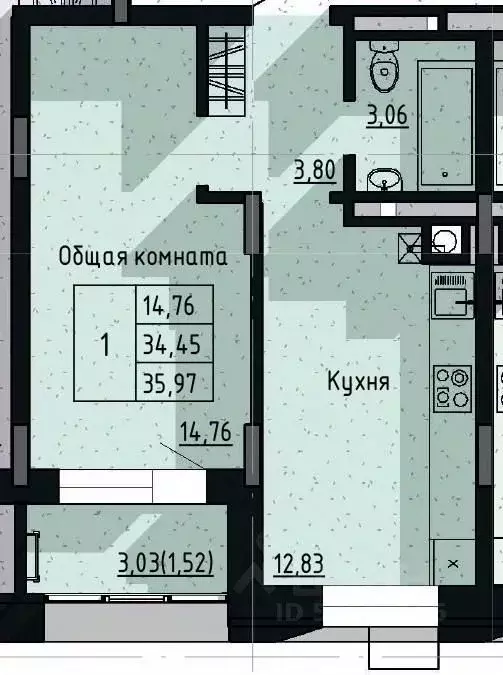 1-к кв. Саха (Якутия), Якутск пос. Геологов,  (35.97 м) - Фото 0