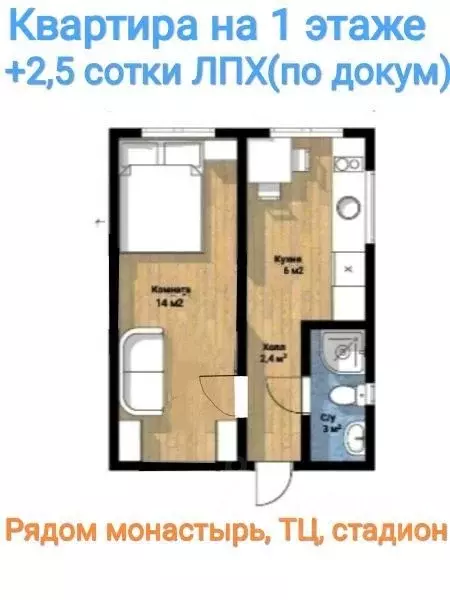 1-к кв. Нижегородская область, с. Дивеево ул. Космонавтов, 12 (26.3 м) - Фото 0