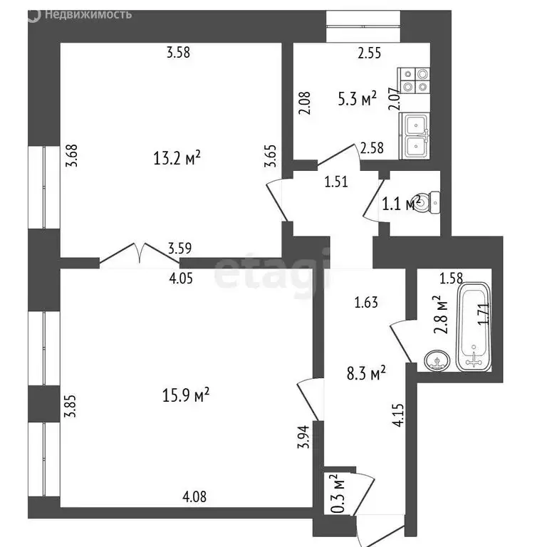 2-комнатная квартира: Стерлитамак, Заводская улица, 24 (46.9 м) - Фото 1