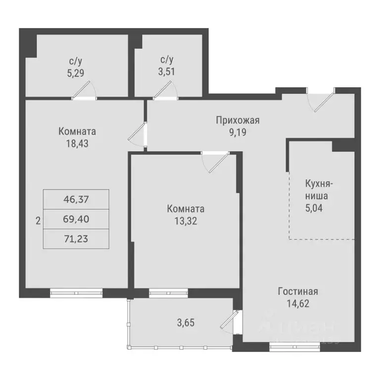 2-к кв. Ханты-Мансийский АО, Сургут Игоря Киртбая ул., 1А (71.23 м) - Фото 1