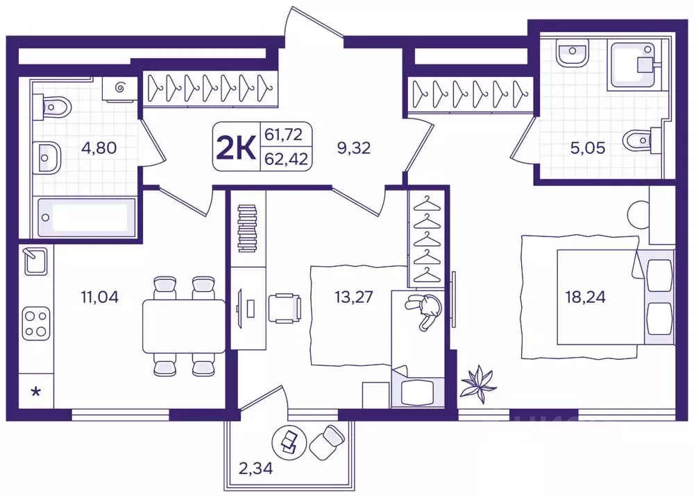 2-к кв. Приморский край, Владивосток ул. Борисенко (62.42 м) - Фото 0