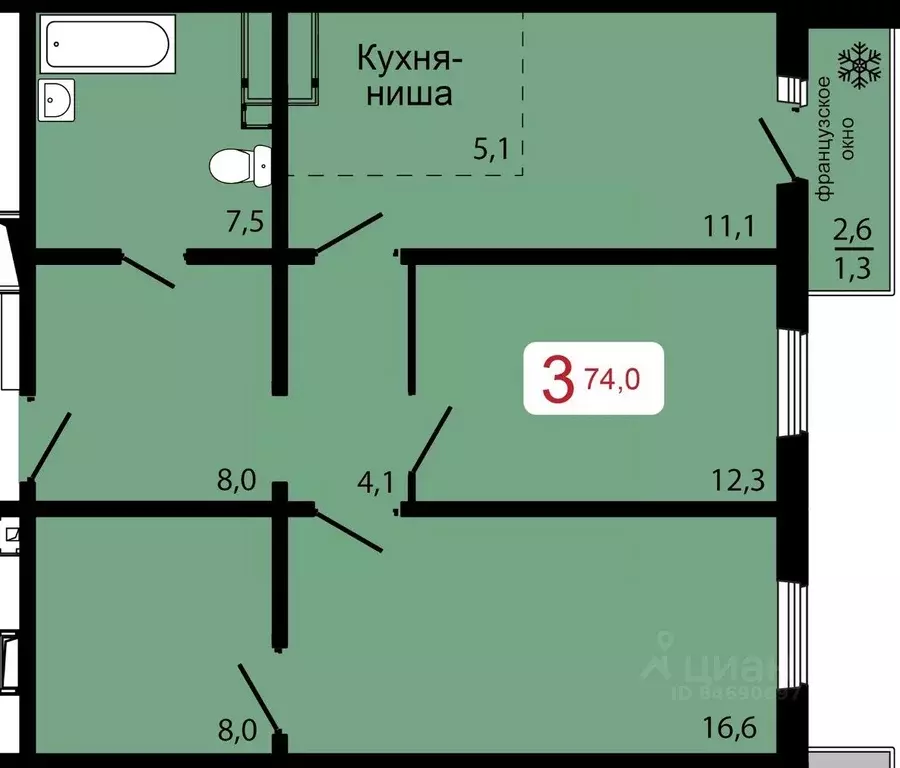3-к кв. Красноярский край, Красноярск ул. Калинина (74.0 м) - Фото 0