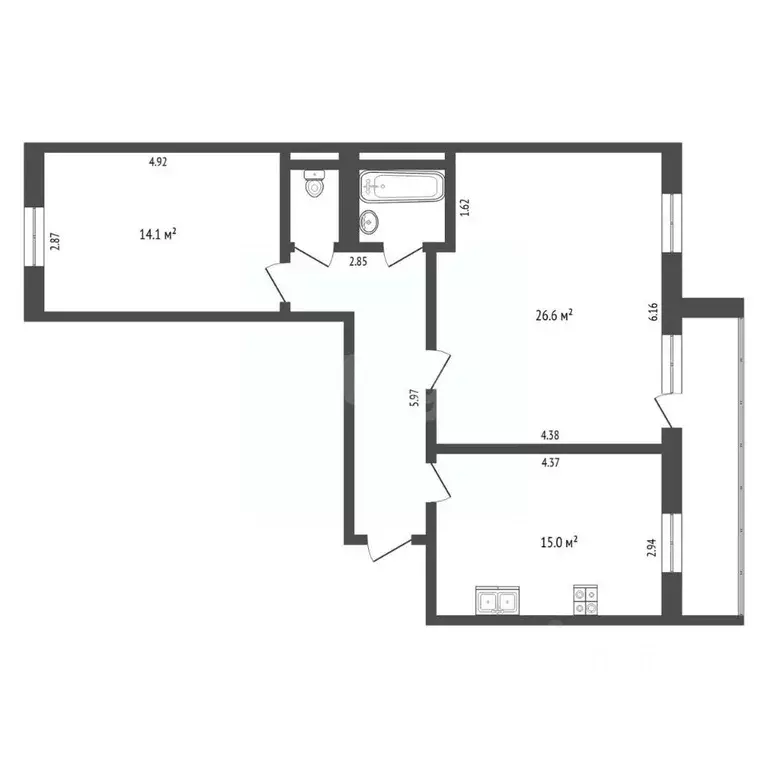 2-к кв. Тюменская область, Тюмень ул. Щербакова, 146к1 (70.0 м) - Фото 1
