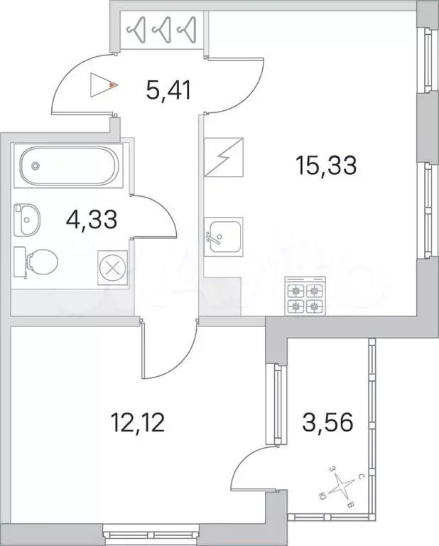 1-к. квартира, 39 м, 2/5 эт. - Фото 0