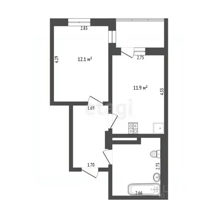 1-к кв. Тюменская область, Тюмень ул. Монтажников, 61 (36.1 м) - Фото 1