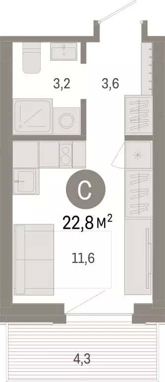 Квартира-студия: Омск, Кировский округ (22.84 м) - Фото 1