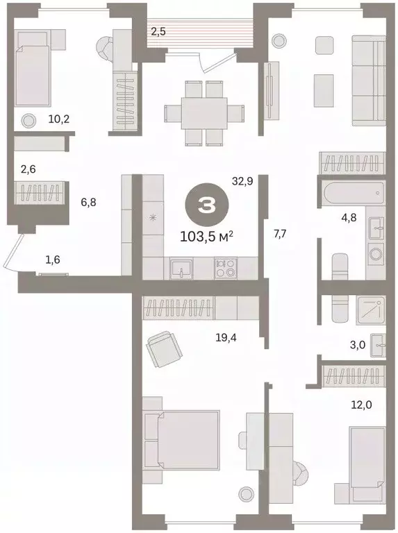 3-к кв. Омская область, Омск  (103.49 м) - Фото 2