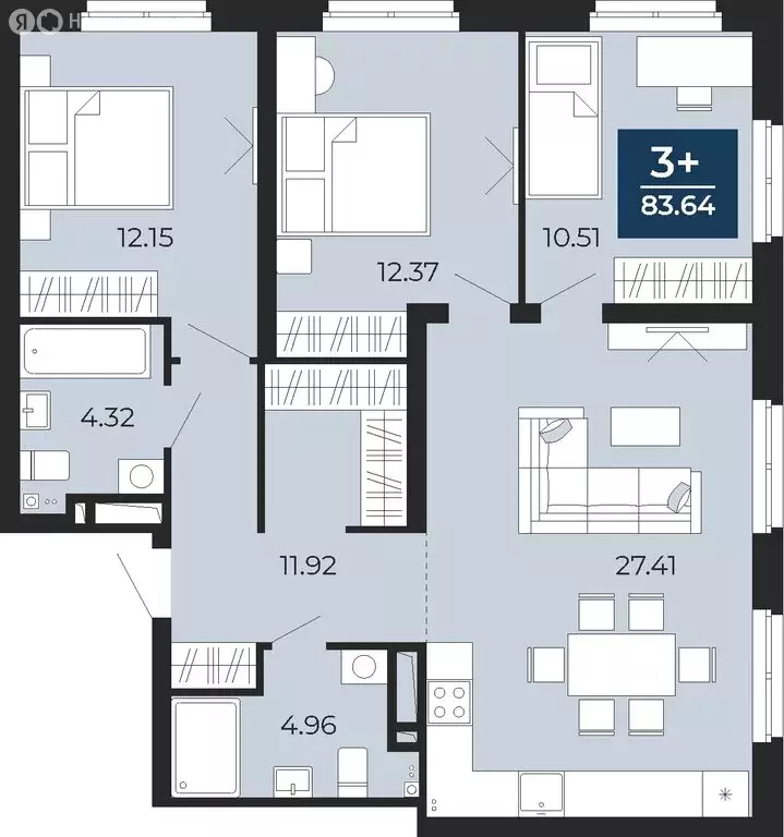 3-комнатная квартира: Тюмень, улица Фармана Салманова, 15 (83.64 м) - Фото 0