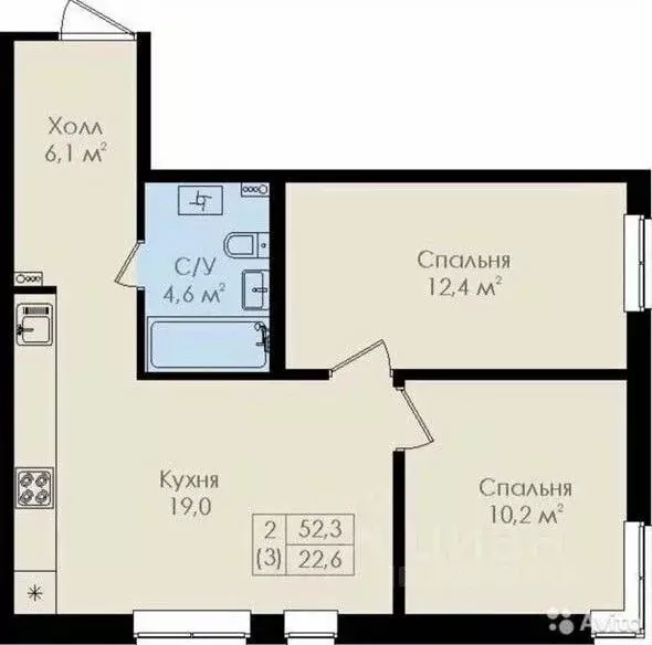 2-к кв. Новгородская область, Великий Новгород ул. Вересова, 5к1 (52.0 ... - Фото 2