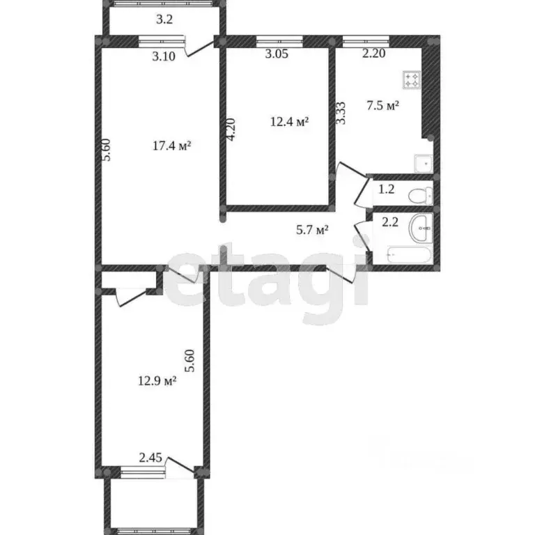 3-к кв. Хабаровский край, Комсомольск-на-Амуре Вокзальная ул., 70 ... - Фото 2
