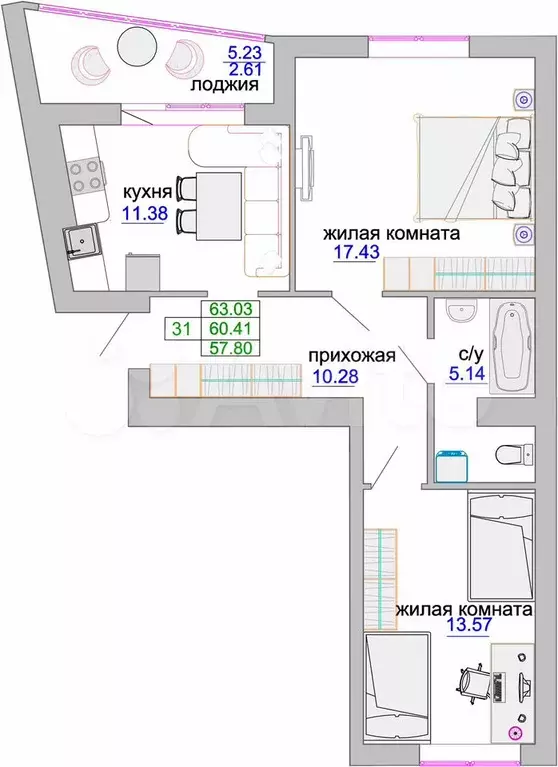 2-к. квартира, 87,6 м, 9/9 эт. - Фото 1