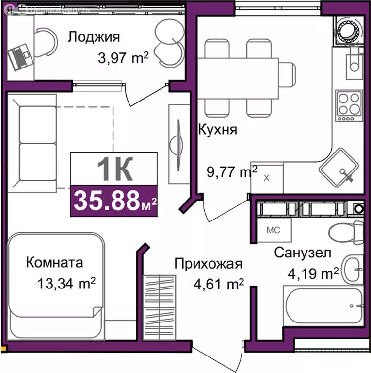1-комнатная квартира: Симферополь, улица Батурина, 145 (33.89 м) - Фото 0