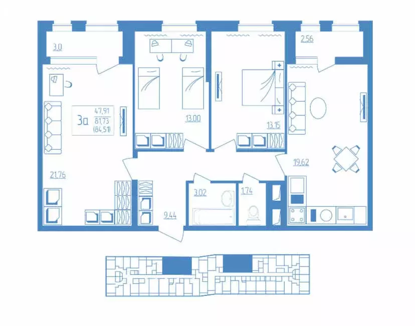 3-комнатная квартира: Саранск, улица Косарева, 15А (84.46 м) - Фото 0