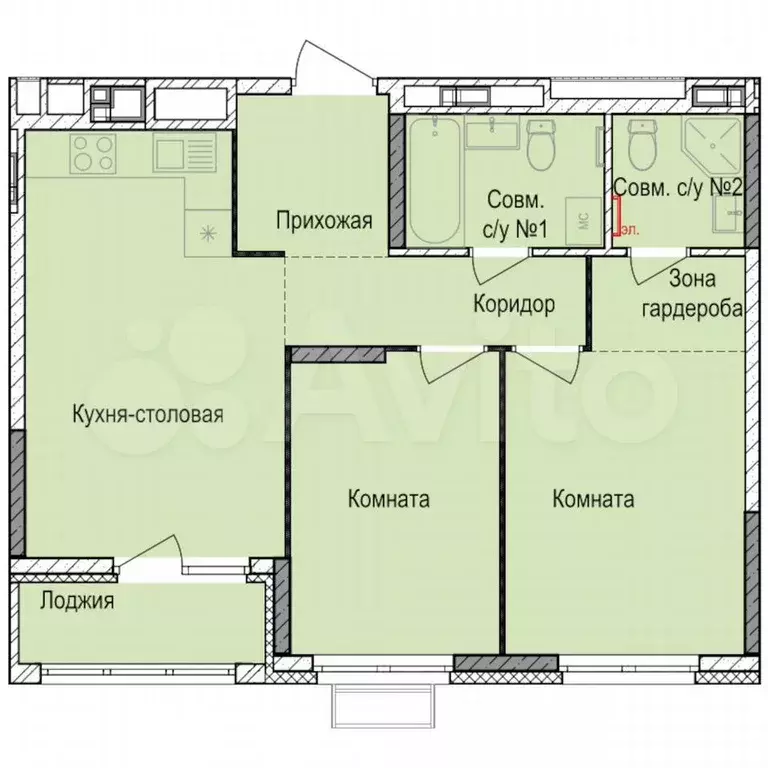 2-к. квартира, 56,1 м, 15/18 эт. - Фото 0