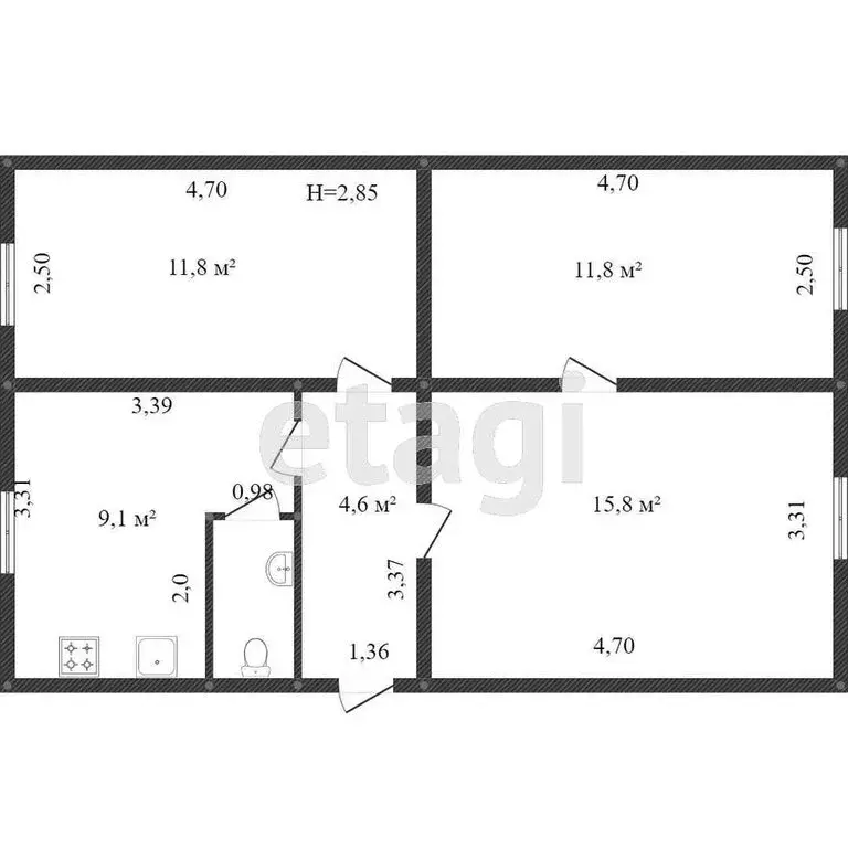 3-комнатная квартира: Ялуторовск, улица Карбышева, 2 (59.2 м) - Фото 1
