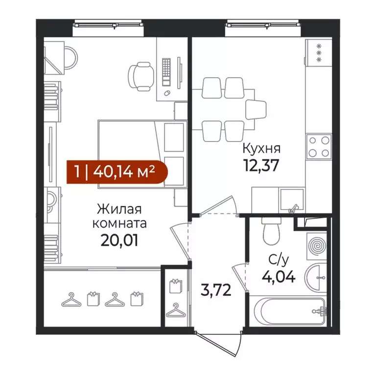 1-комнатная квартира: Всеволожский район, посёлок Щеглово (40.14 м) - Фото 1