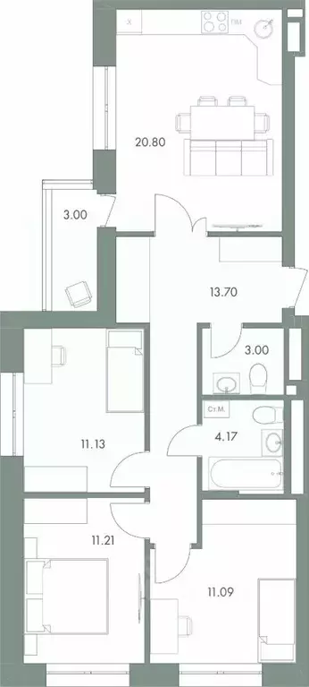 3-к кв. Ханты-Мансийский АО, Ханты-Мансийск ул. Доронина, 7 (79.0 м) - Фото 0