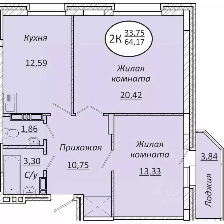 2-к кв. Новосибирская область, Новосибирск  (64.17 м) - Фото 0