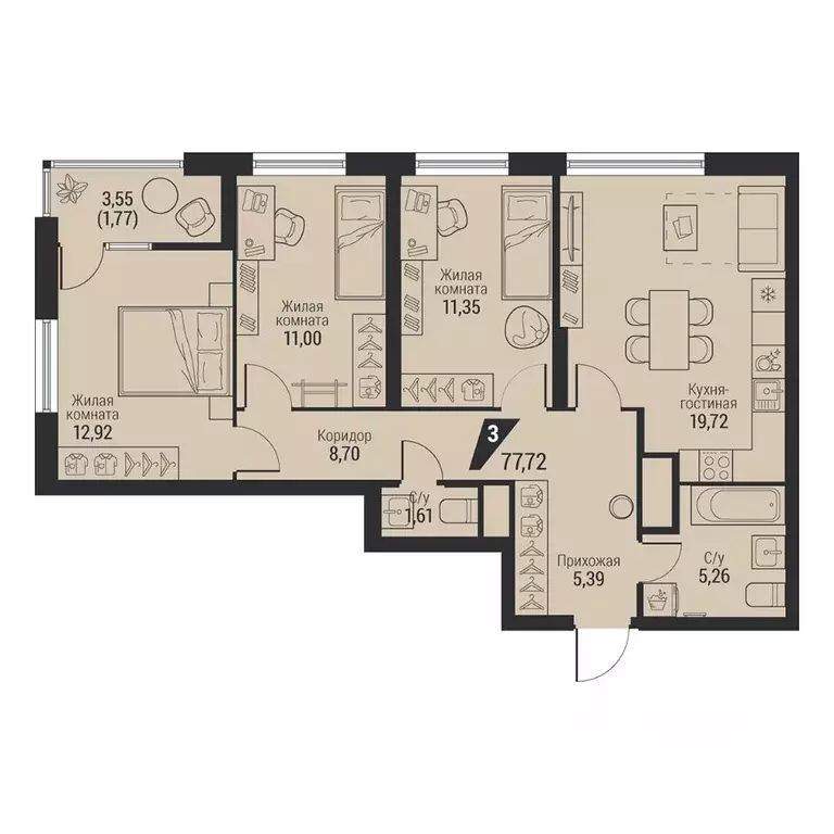 3-к кв. Свердловская область, Екатеринбург просп. Космонавтов, 100 ... - Фото 1