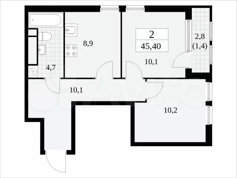 2-к. квартира, 45,4м, 20/30эт. - Фото 1