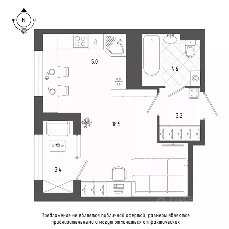 Студия Санкт-Петербург бул. Измайловский, 9 (32.8 м) - Фото 0