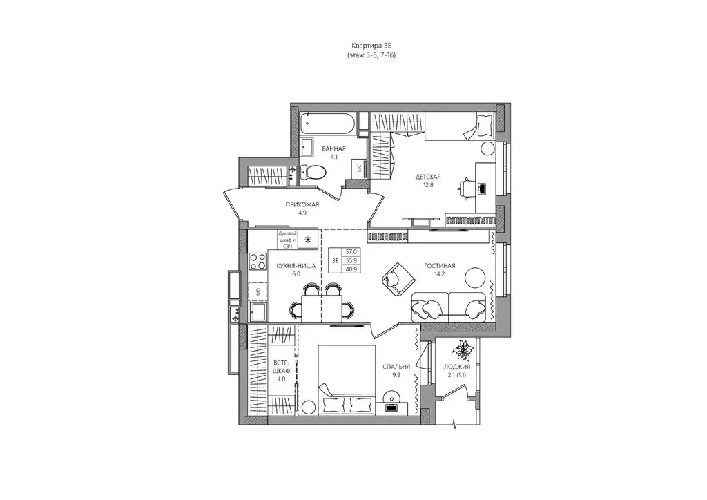 3-комнатная квартира: Пермский муниципальный округ, деревня ... - Фото 1