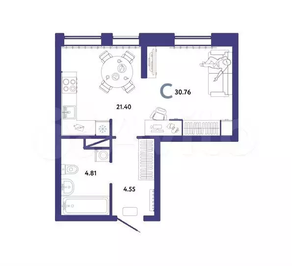 Квартира-студия, 30,8 м, 3/16 эт. - Фото 1