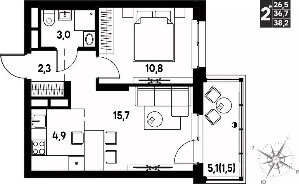 Студия Пермский край, д. Кондратово просп. Дягилева, 3 (38.2 м) - Фото 0
