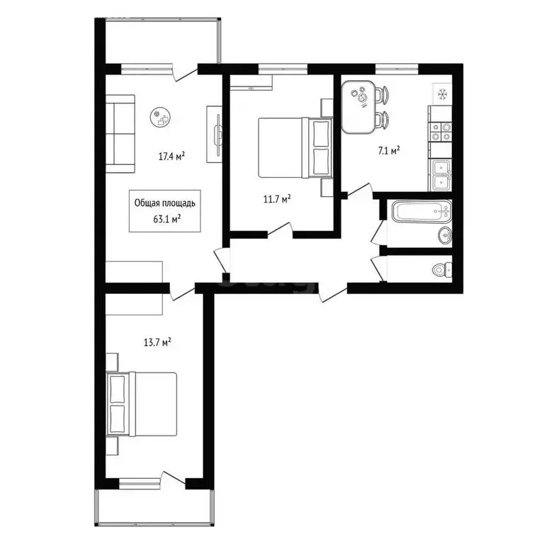 3-комнатная квартира: Новосибирск, Дачная улица, 21/4 (63.1 м) - Фото 0