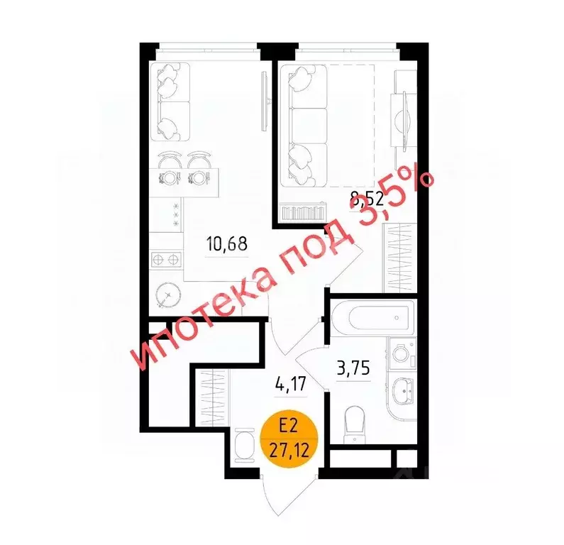 1-к кв. Рязанская область, Рязань ул. Земнухова, 3 (27.12 м) - Фото 1