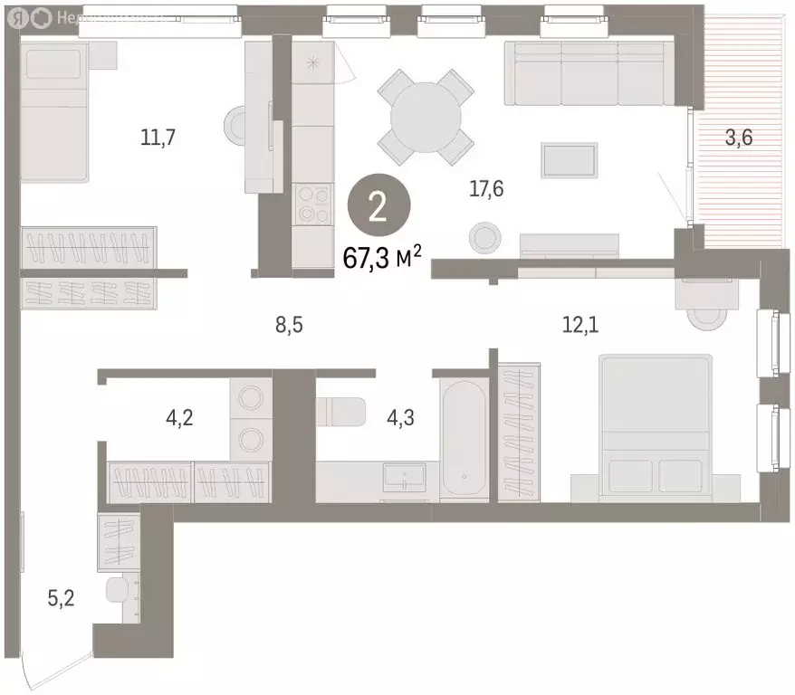 2-комнатная квартира: Челябинская область, Сосновский муниципальный ... - Фото 2