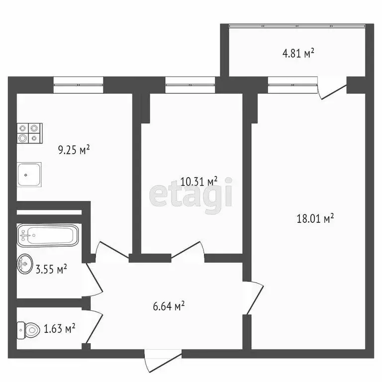 2-комнатная квартира: Тюмень, улица Парада Победы, 17 (50 м) - Фото 0